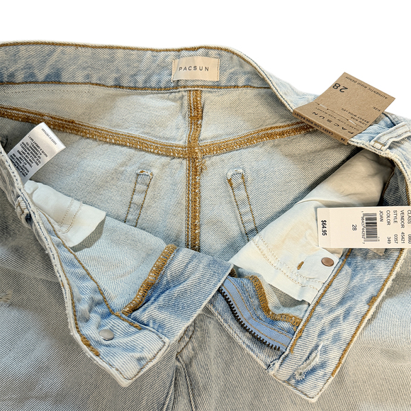100% cotton wide leg ripped baggy denim jeans low rise PacSun Casey in Blue - Picture 6 of 8